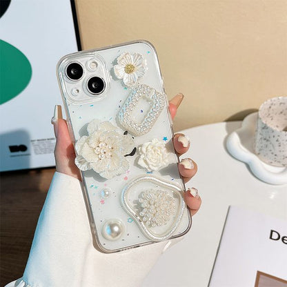 Floral Faux Pearl Transparent Phone Case