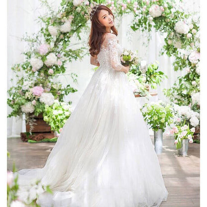 A-Line Gown Lace 3/4-Sleeve Wedding