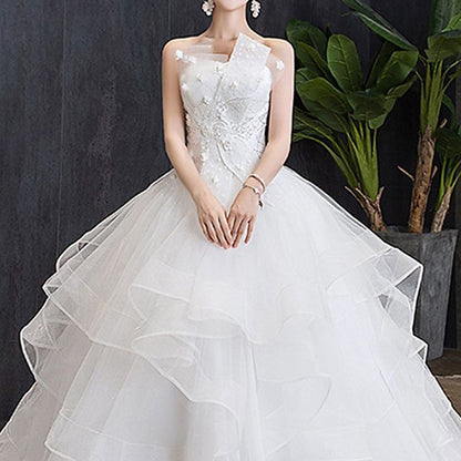 Strapless Flower Accent Wedding Ball Gown