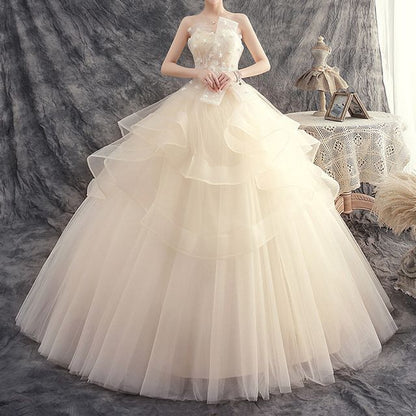 Strapless Flower Accent Wedding Ball Gown