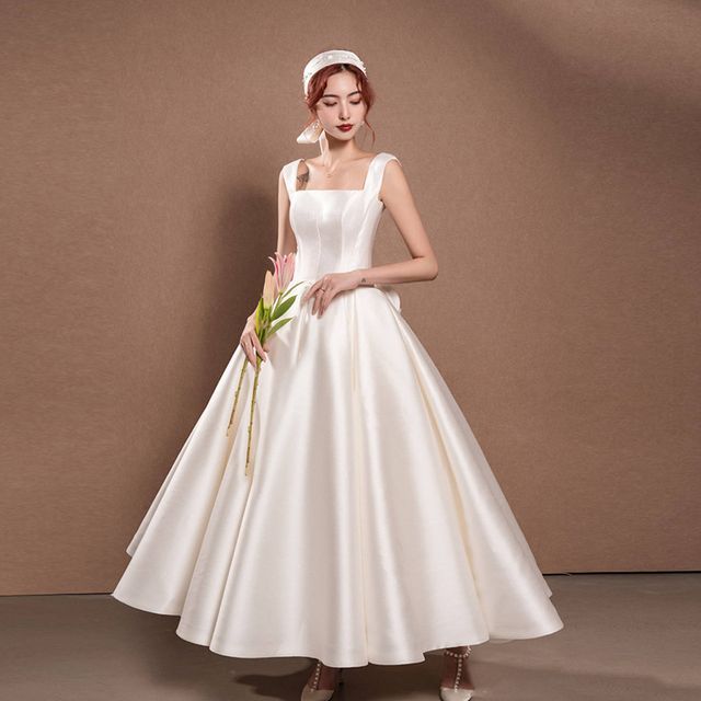 Designs) Gown (Various Evening Strap Wide Square-Neck A-Line