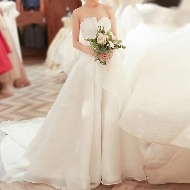Wedding Gown Ball Strapless Asymmetrical Shirred Ruffled