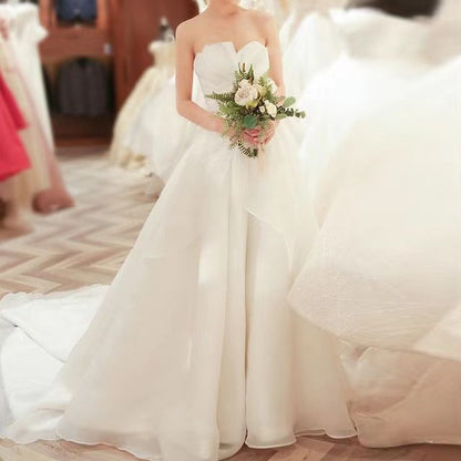 Wedding Gown Ball Strapless Asymmetrical Shirred Ruffled