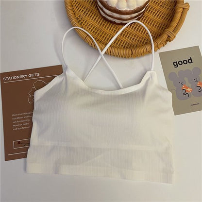 Plain Criss Cross Padded Crop Camisole Top