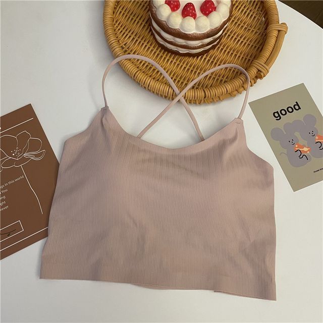 Plain Criss Cross Padded Crop Camisole Top