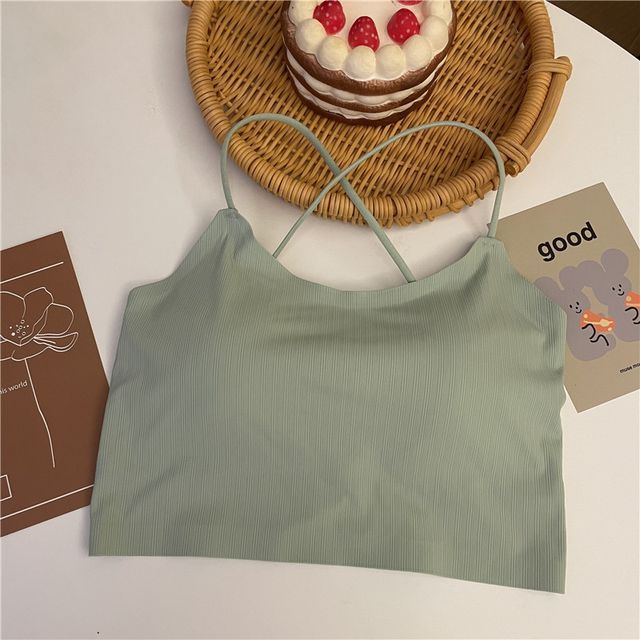 Plain Criss Cross Padded Crop Camisole Top