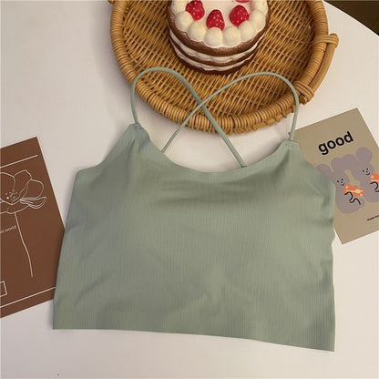 Plain Criss Cross Padded Crop Camisole Top