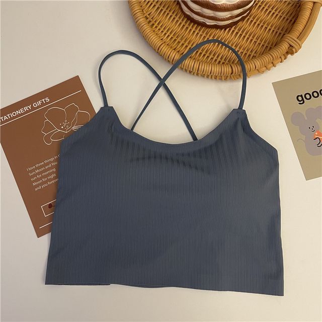 Plain Criss Cross Padded Crop Camisole Top