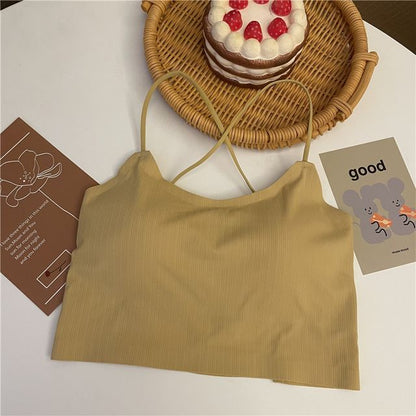 Plain Criss Cross Padded Crop Camisole Top