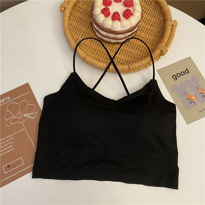 Plain Criss Cross Padded Crop Camisole Top