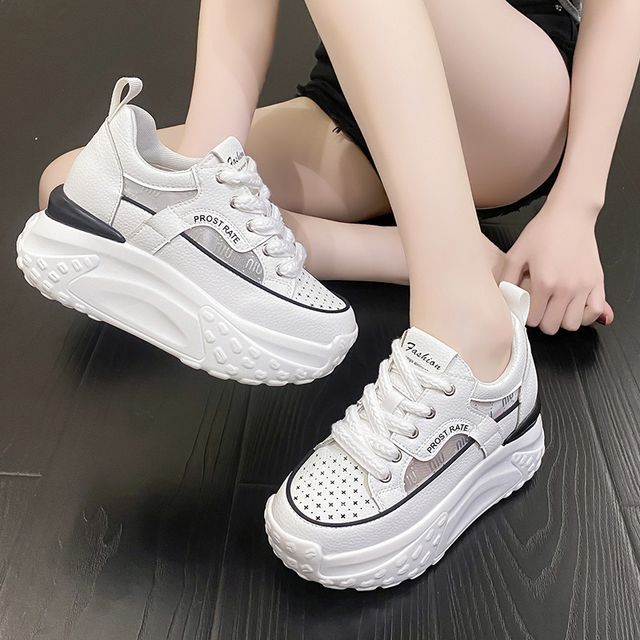 Mesh Panel Platform Hidden Wedge Sneakers