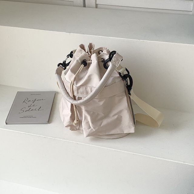 Multi-Pocket Drawstring Nylon Bucket Bag