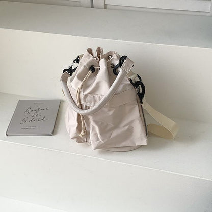Multi-Pocket Drawstring Nylon Bucket Bag