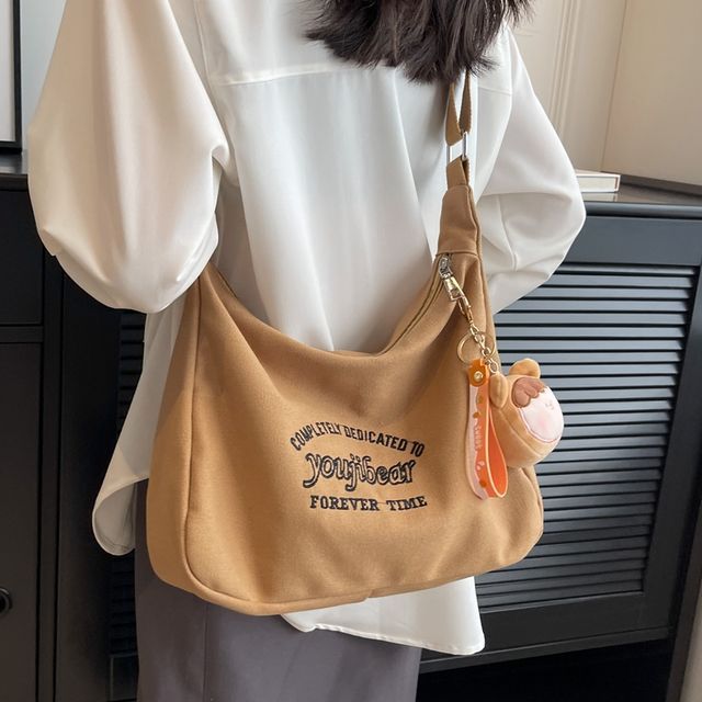 Letter Embroidered Canvas Crossbody Bag