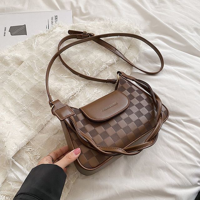 Checkerboard Twisted Strap Shoulder Bag