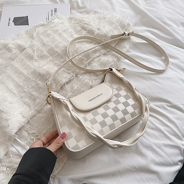 Checkerboard Twisted Strap Shoulder Bag