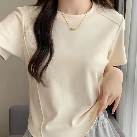 Short-Sleeve Round Neck Plain T-Shirt