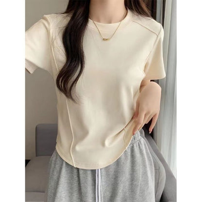 Short-Sleeve Round Neck Plain T-Shirt