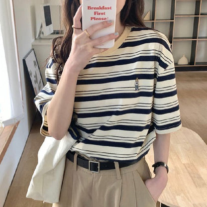 Short-Sleeve Crew Neck Striped T-Shirt