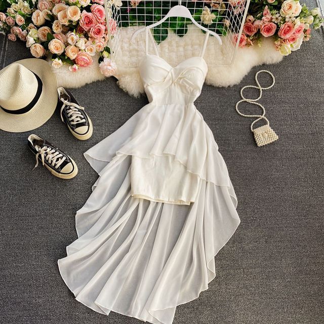 Spaghetti Strap Asymmetrical Dip Back Cocktail Dress