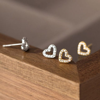 925 Sterling Silver Rhinestone Heart Stud Earring