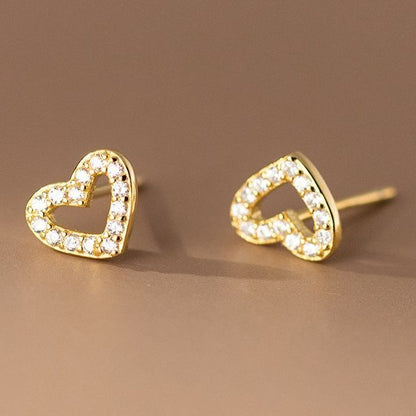 925 Sterling Silver Rhinestone Heart Stud Earring