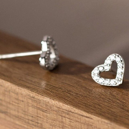 925 Sterling Silver Rhinestone Heart Stud Earring