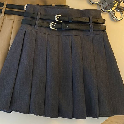 Plain Pleated Mini A-Line Skirt