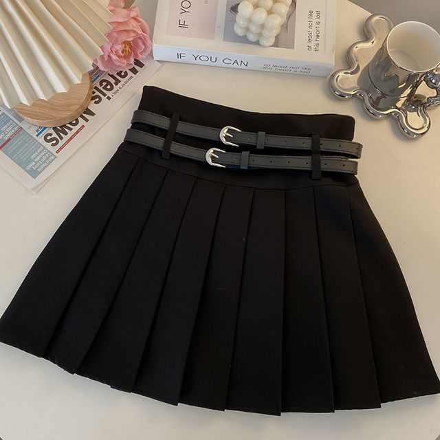 Plain Pleated Mini A-Line Skirt
