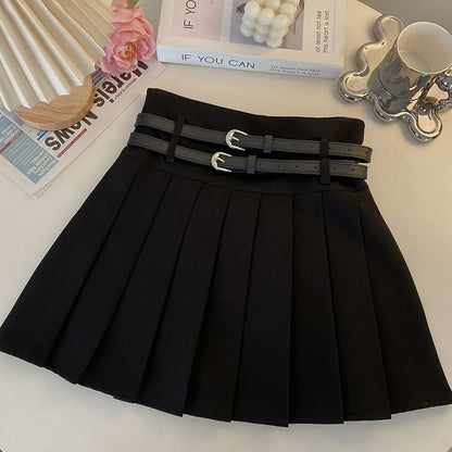 Plain Pleated Mini A-Line Skirt