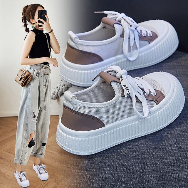 Mesh Panel Platform Sneakers