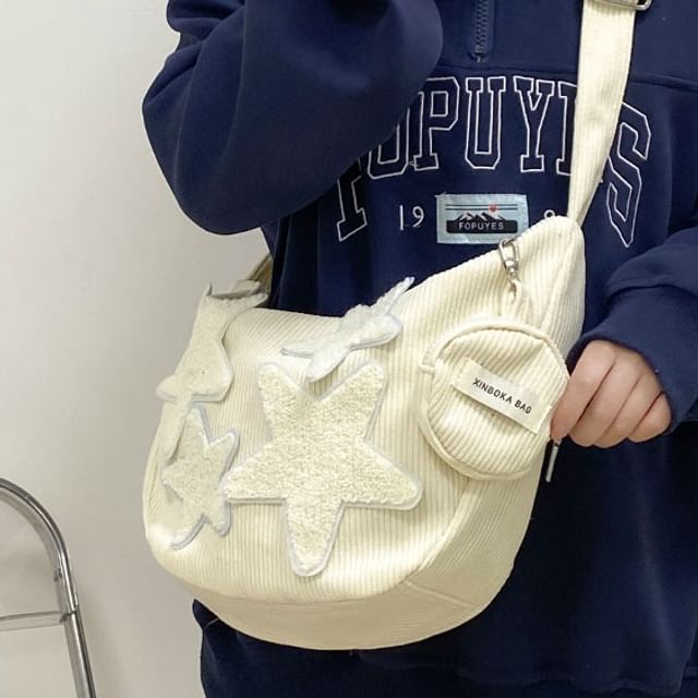 Pouch Coin Zipper Corduroy (Various Star Crossbody Applique Designs) Purse With