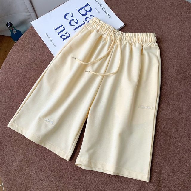 Drawstring Waist Plain Sweat Shorts