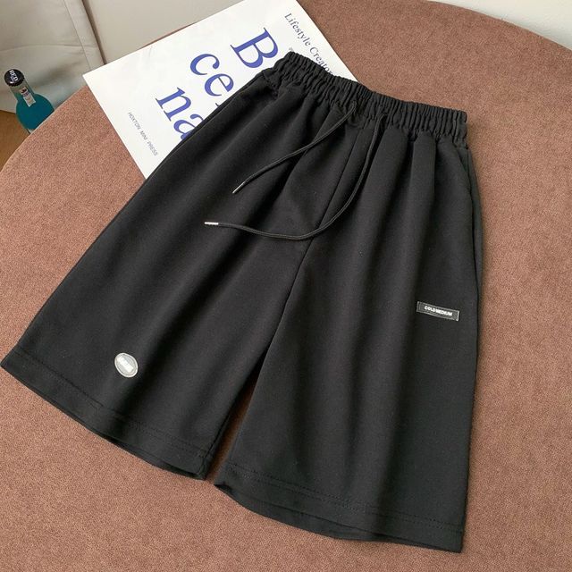 Drawstring Waist Plain Sweat Shorts