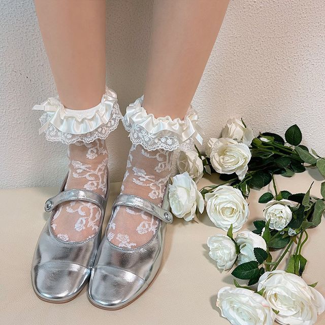 Ruffled Rose Pattern Lace Mesh Socks