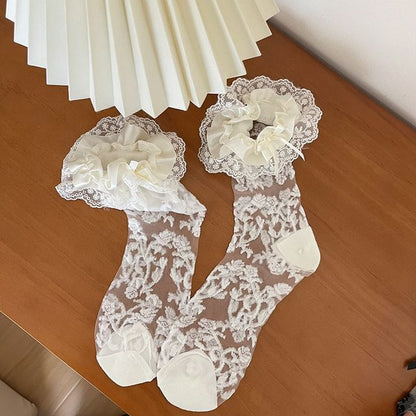 Ruffled Rose Pattern Lace Mesh Socks