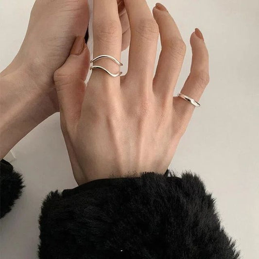 Geometric Alloy Ring / Wavy Layered Alloy Open Ring