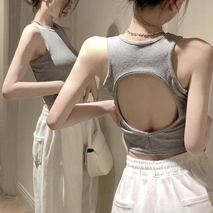 Plain Open Back Crop Tank Top