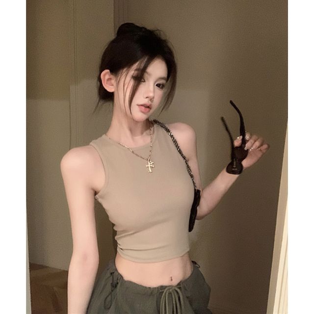 Plain Open Back Crop Tank Top