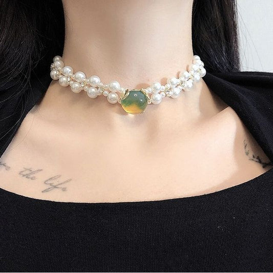 Faux Gemstone Faux Pearl Alloy Choker