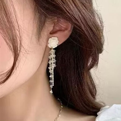 Fringed Alloy Faux Floral Earring Crystal