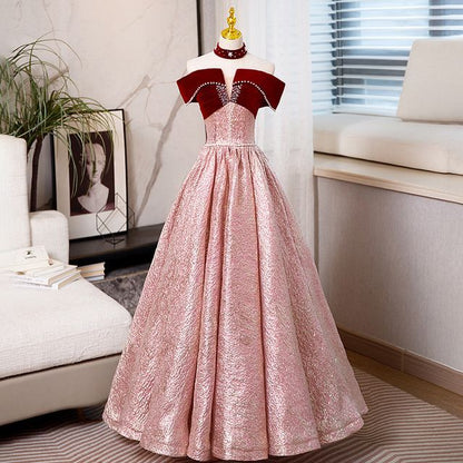 Off-Shoulder Two Tone Beaded A-Line Ball Gown