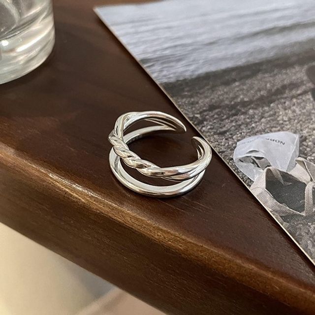 Lettering / Layered Sterling Silver Open Ring