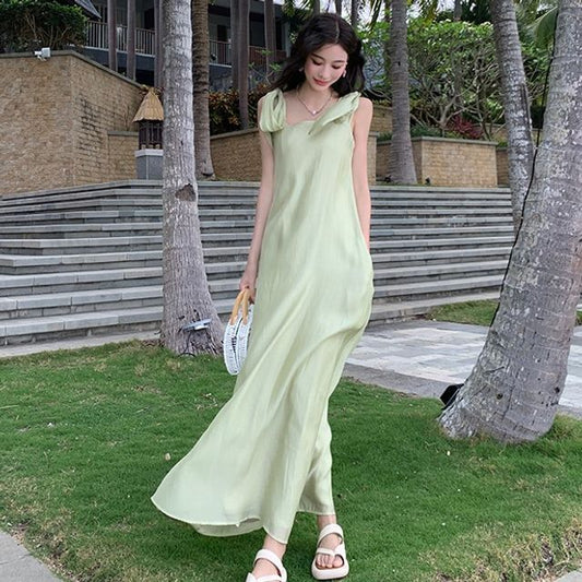 Sleeveless Square Neck Plain Maxi Dress