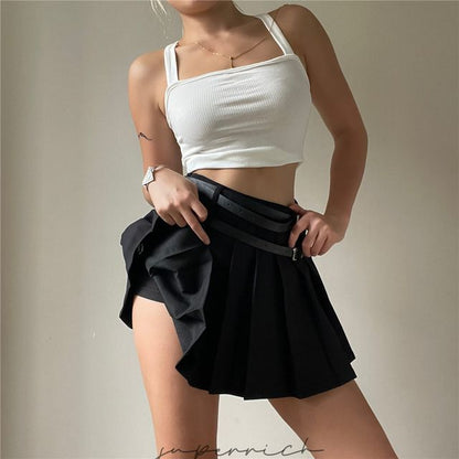 High Rise Pleated Mini Plain Skirt