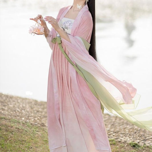 Traditional Chinese Long Jacket / Spaghetti Strap Maxi Dress / Sash / Set