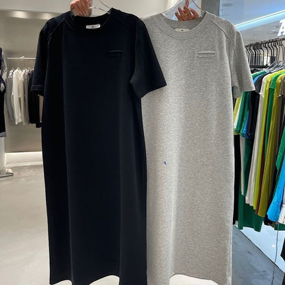 Short-Sleeve Crew Neck Plain Midi T-Shirt Dress