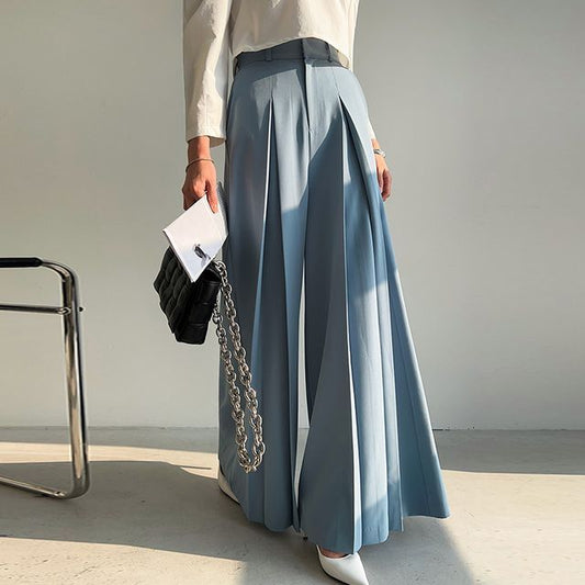 High Rise Plain Wide Leg Dress Pants