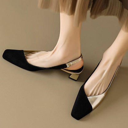 Low-Heel Square Toe Slingback Sandals