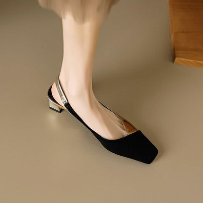 Low-Heel Square Toe Slingback Sandals